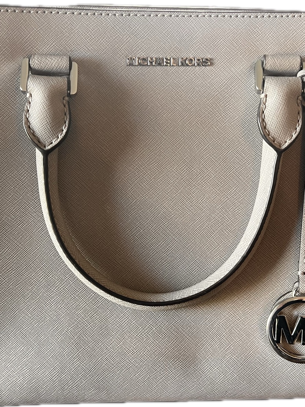 Michael Kors Light Gray Saffiano Satchel with Silver Hardware